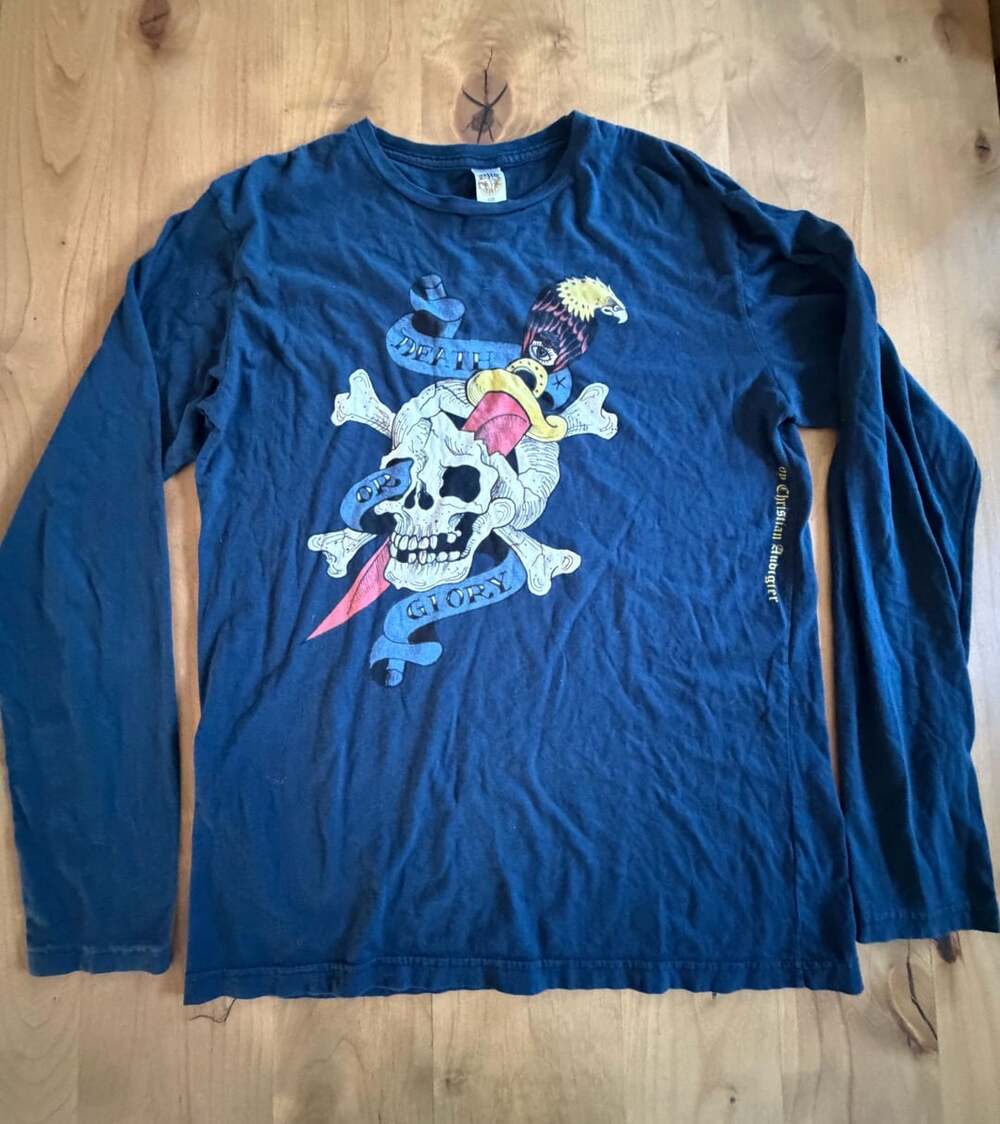 Ed Hardy Death Or Glory Long Sleeve T-Shirt Size XL Navy Graphic Skull